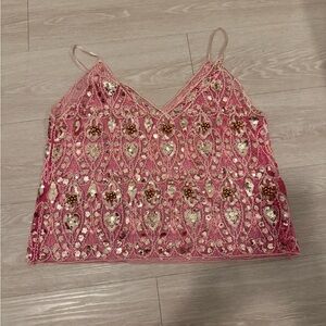 Pink and Gold Embellished Women's Top